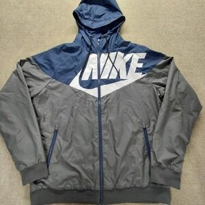 Nike Windrunner GX1 Windbreaker Mens LARGE Hooded Zip Jacket Blue Gray Nylon